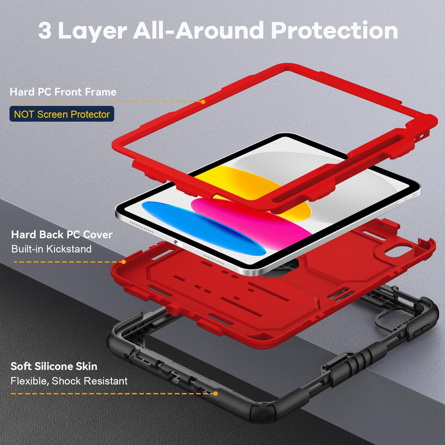 Okp Case For Ipad 10Th Generation 2022, Heavy Duty Shockproof Rugged 10Th Gen Ipad Case With Pencil Holder & Built In Stand, 10.